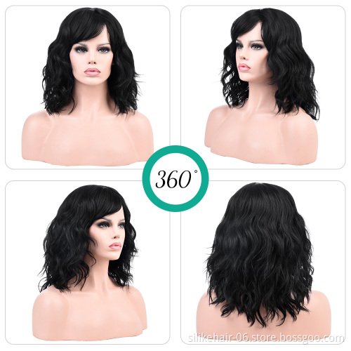 Daily Use Heat Resistant Blonde Vine Purple Pink Color Silky Curly Wig For Women Synthetic Short Water Wavy Wigs With Bangs